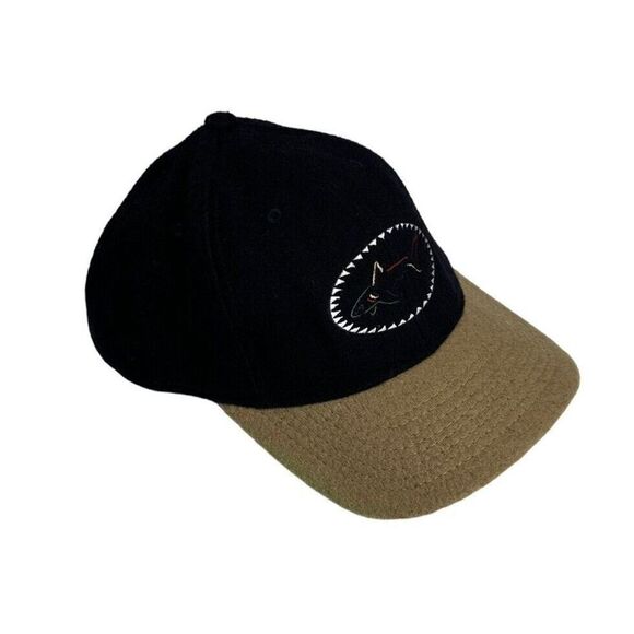 Vintage 90s Greg Norman Shark Golf Adjustable Baseball Cap Hat Navy Blue Tan - Picture 3 of 6